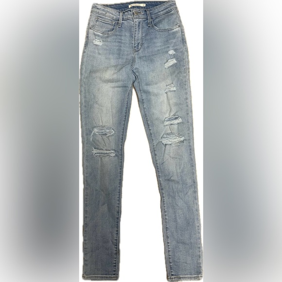 Levi 721 high rise skinny jeans distressed light wash - Picture 2 of 3